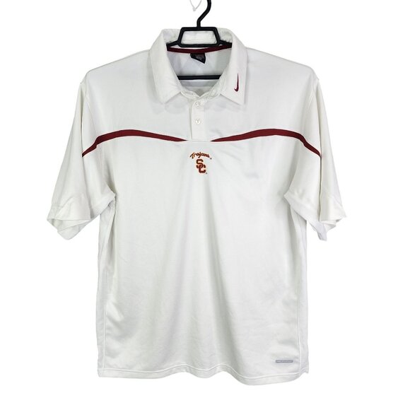 Mens White Red Nike Sphere Dri Fit Polo Shirt SC Trojans Short Sleeve Size XL - Picture 1 of 10